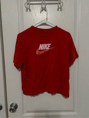 Nike Red Short-Sleeve Kids Tee with White Logo
